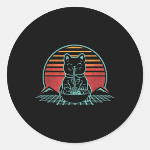 Sticker Rond Anime Ramen Chat Retro Japonais Nouilles esthétiqu