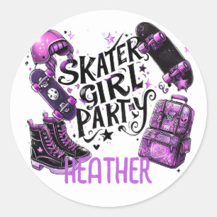 Sticker Rond Anime Skater Girl Anniversaire Fête Skateboard