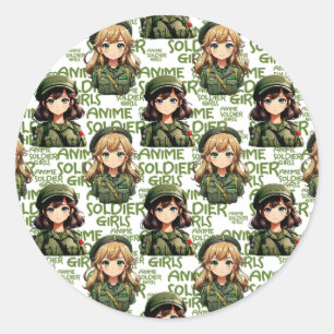 Sticker Rond Anime Soldier Girls Design Motif