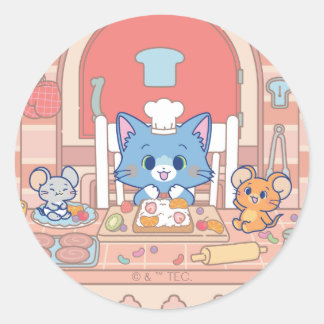 Sticker Rond Anime Tom, Jerry et boulangerie Tuffy