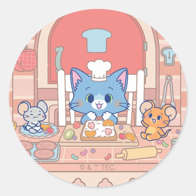Sticker Rond Anime Tom, Jerry et boulangerie Tuffy (Devant)