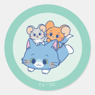 Sticker Rond Anime Tom, Jerry et Tuffy