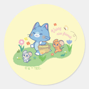 Sticker Rond Anime Tom, Jerry et Tuffy Picnic