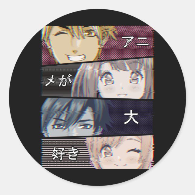 Sticker Rond Anime Vaporwave Esthétique Japonais Otaku (Devant)