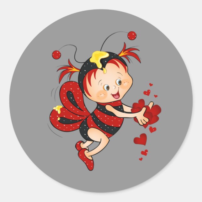 Sticker Rond Animée Saint Valentin Abeille rouge (Devant)