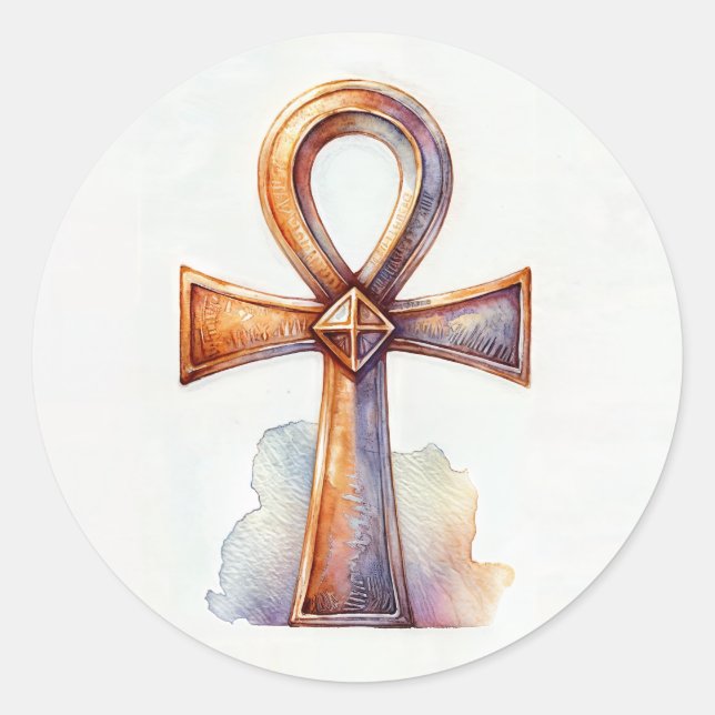 Sticker Rond Ankh En Aquarelle Or (Devant)