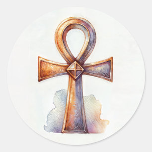 Sticker Rond Ankh En Aquarelle Or