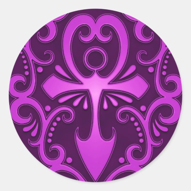 Sticker Rond Ankh Tribal Violet (Devant)