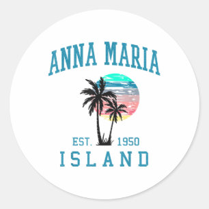 Sticker Rond Anna Maria Island Floride Plage Vintage Palmiers