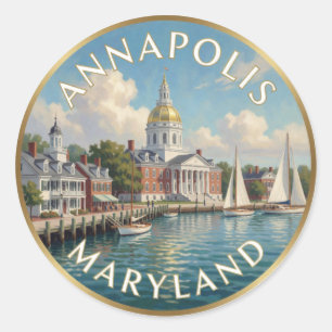 Sticker Rond Annapolis Maryland Baie de Chesapeake Art de voyag