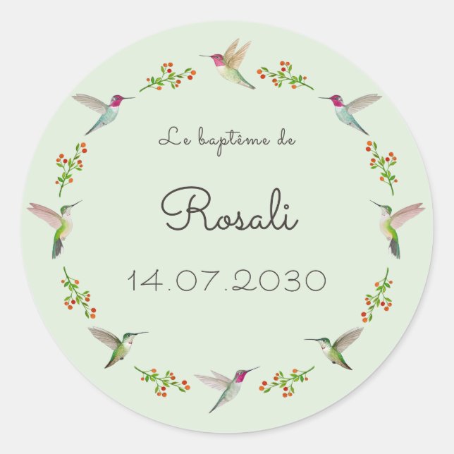 Sticker Rond Anna's Hummingbirds Baptism (Devant)