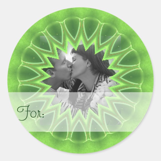 Sticker Rond Anneau de cadre photo vert Kaleidoscope Mandala (Devant)