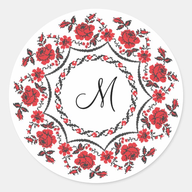 Sticker Rond Anneau rose Monogramme personnalisé initial (Devant)