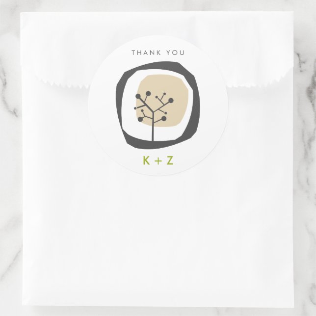 Sticker Rond Anneaux d'arbre rustique Monogramme Mariage modern (Sac)
