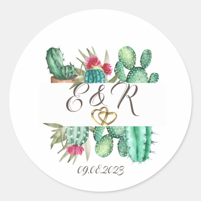 Sticker Rond Anneaux de cactus à l'aquarelle (Devant)