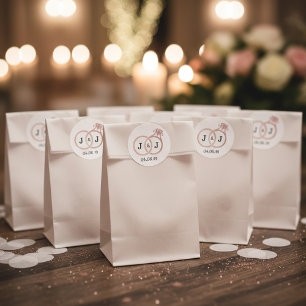 Sticker Rond Anneaux de mariage à monogramme en or rose métalli