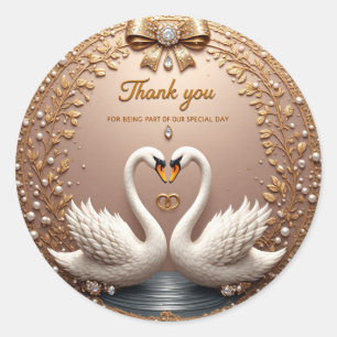 Sticker Rond Anneaux de mariage Cygne Floral Rose Gold
