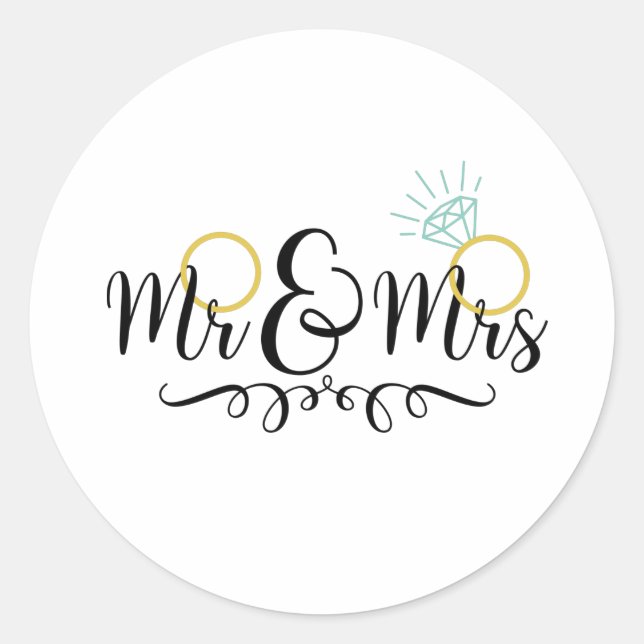 Sticker Rond Anneaux de mariage Mr & Mrs (Devant)