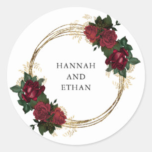 Sticker Rond Anneaux d'or et roses rouges   MARIAGE