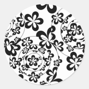 Sticker Rond Anneaux et fleurs noirs et blancs