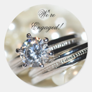 Sticker Rond Anneaux et perles blanches Fiançailles Enveloppe P