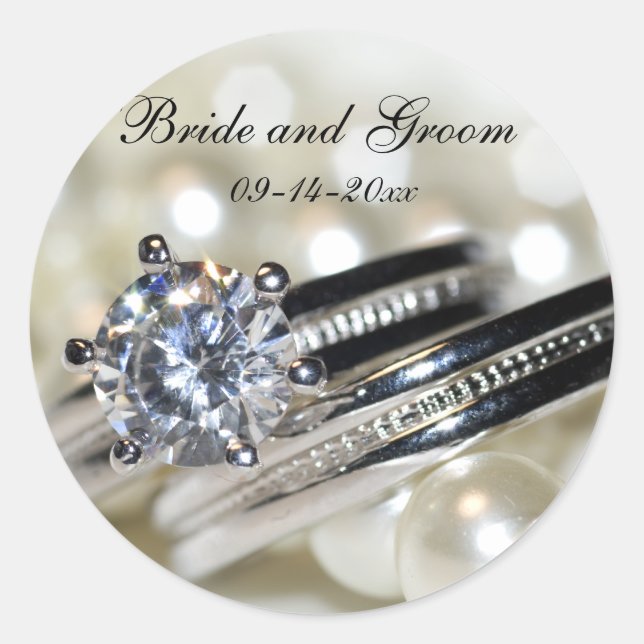 Sticker Rond Anneaux et perles blanches Mariage Enveloppe Phoqu (Devant)