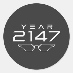 Sticker Rond ANNÉE 2147 Cyberpunk Sci-Fi Espace Rétro