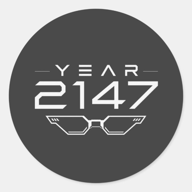Sticker Rond ANNÉE 2147 Cyberpunk Sci-Fi Espace Rétro (Devant)
