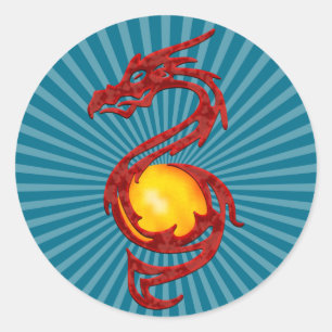 Sticker Rond Année Chinoise du Dragon Rouge Métallisé