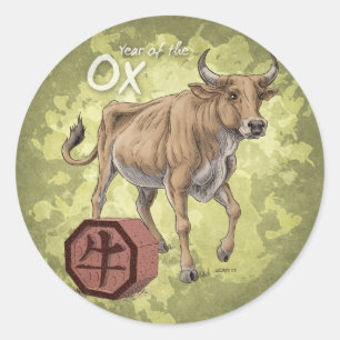 Sticker Rond Année de l'Ox Chinese Zodiac Art