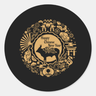 Sticker Rond Année du bœuf du zodiaque chinois Nouvel An lunair