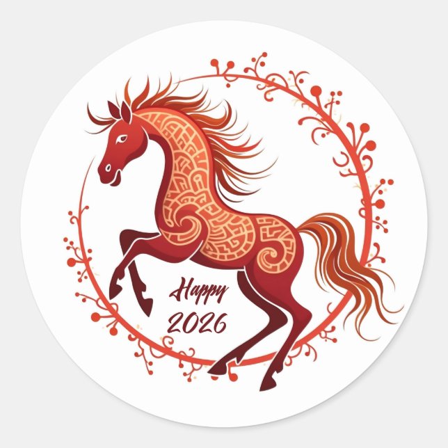Sticker Rond Année du cheval 2026 (Devant)
