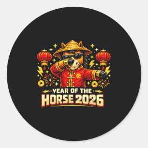 Sticker Rond Année du cheval 2026 Cheval dansant Nouvel An chin