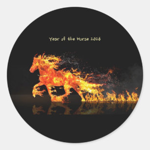 Sticker Rond Année du Cheval 2026 (Cheval de Feu)