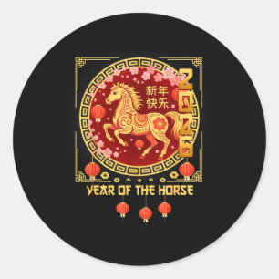 Sticker Rond Année du Cheval 2026 Nouvel An Lunaire Nouvel An C