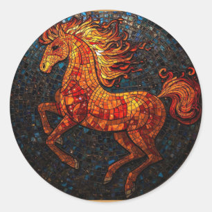 Sticker Rond Année du Cheval de Feu 2026 Majestueux Chinois