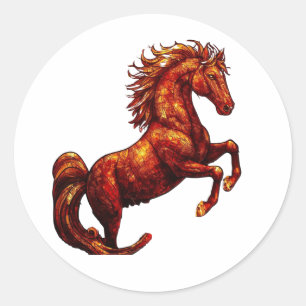 Sticker Rond Année du Cheval de Feu 2026 Majestueux Chinois