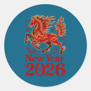 Sticker Rond Année du cheval de feu 2026 Nouvel An lunaire chin