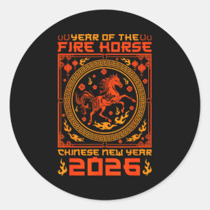 Sticker Rond Année du cheval de feu Nouvel An chinois 2026 Déco