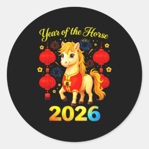 Sticker Rond Année du cheval Nouvel An chinois lunaire Feu Chev