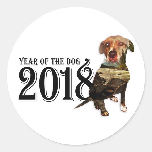 Sticker Rond Année du chien 2018 Double exposition (Devant)