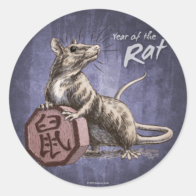 Sticker Rond Année du Rat chinois Zodiac Art (Devant)