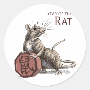 Sticker Rond Année du Rat chinois Zodiac Art