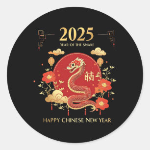 Sticker Rond Année Du Serpent 2025 Nouvel An Lunaire Nouvel An