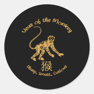 Sticker Rond Année du singe Traits Zodiaque chinois Nouvel An c