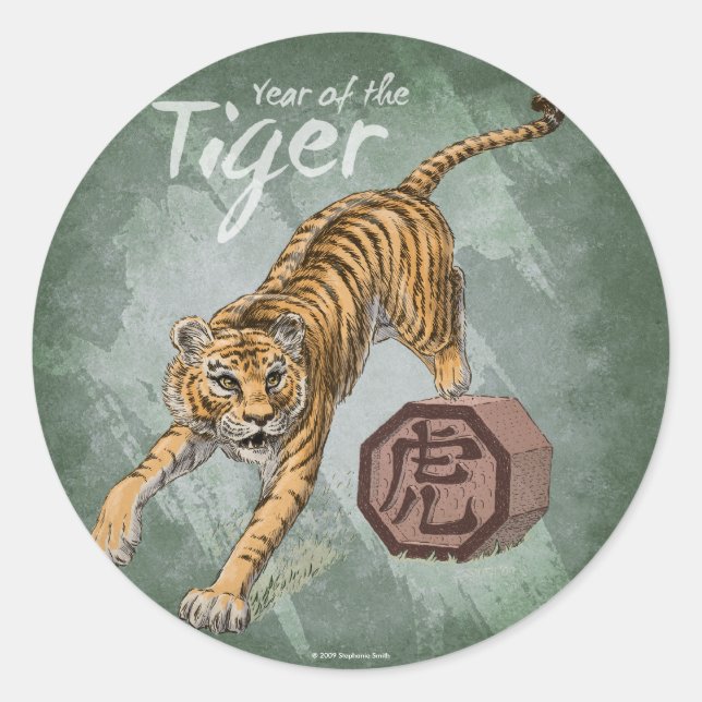 Sticker Rond Année du tigre Zodiac chinois Art (Devant)