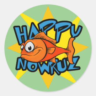 Sticker Rond Année persane de sourire Nowruz de Sun de poisson