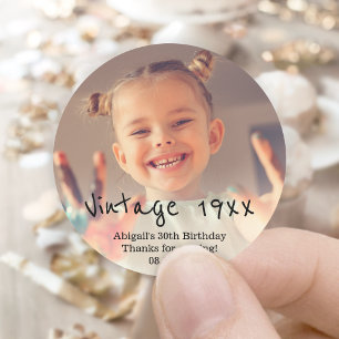 Sticker Rond Année Vintage Photo Instantané Fête d'anniversaire