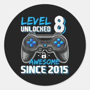 Sticker Rond Années Vieux Garçons Niveau 8 Déverrouillé Awesome