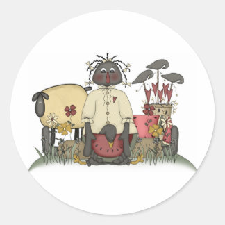 Sticker Rond Annie Doll Moutons et corbeaux